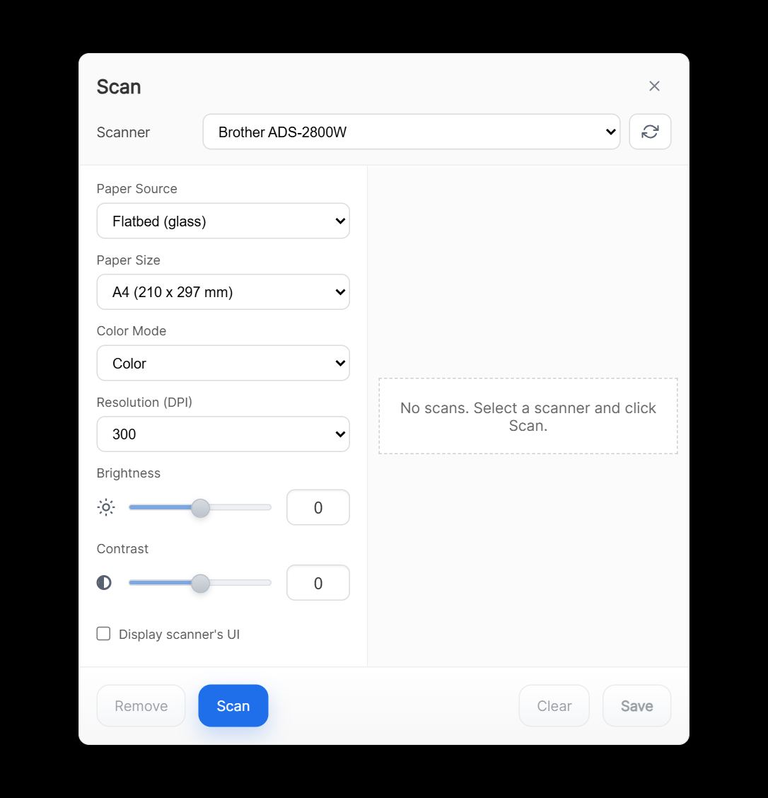 The ScanBridge scan dialog